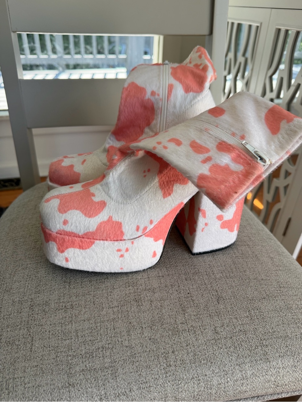 Coral & White Platform Ankle Boots - Women's Chunky Heel